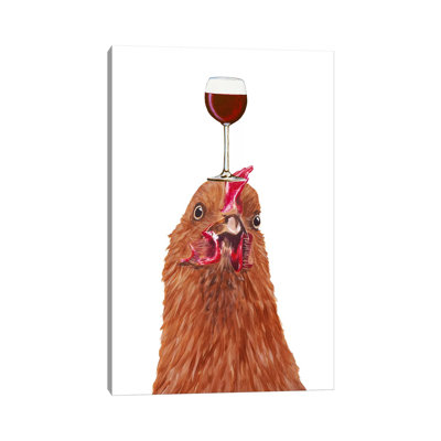 Hen With Wineglass by Coco De Paris - Wrapped Canvas Print