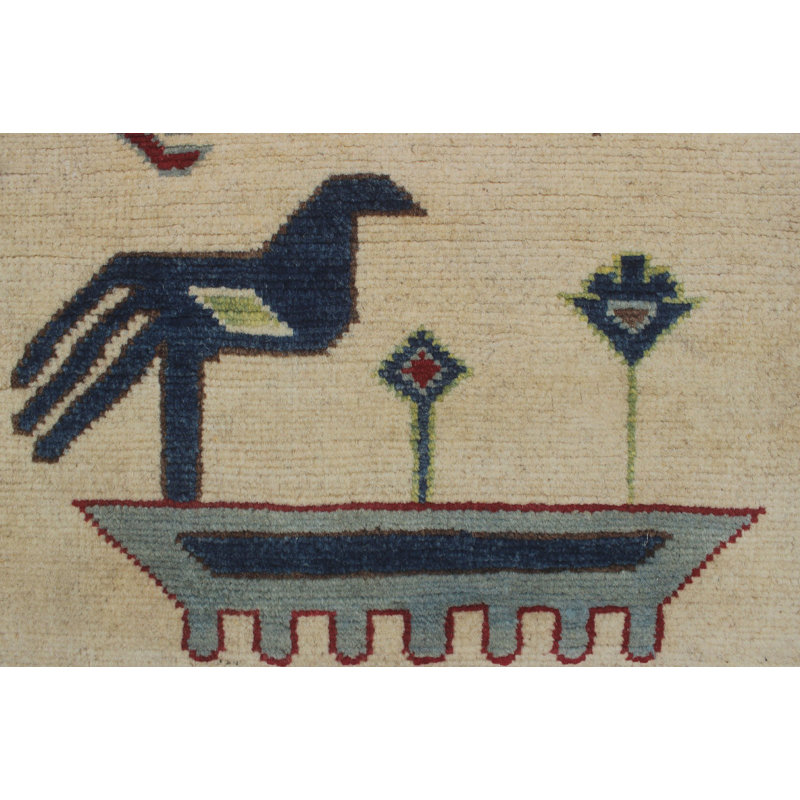 Tapis ivoire en laine noué à la main de conception unique 8 pi 9 po x 11 pi 9 po Madria