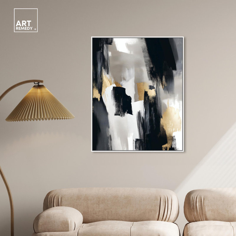 Large Black and White Abstract Canvas Print with White Frame