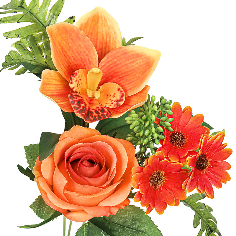 Bouquet de tiges de fleurs artificielles et orchidées roses, Orange