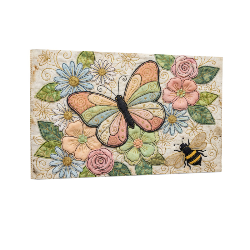 Animaux, papillon, fleurs, abeilles, motif artistique, H 16 po x l 24 po