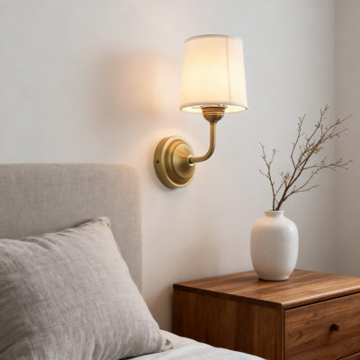 Vintage Industrial Wall Sconce With White Fabric Shade, Hardwired E26 Single Light Wall Mounted Lamp For Living Room, Bedroom, And Hallway
