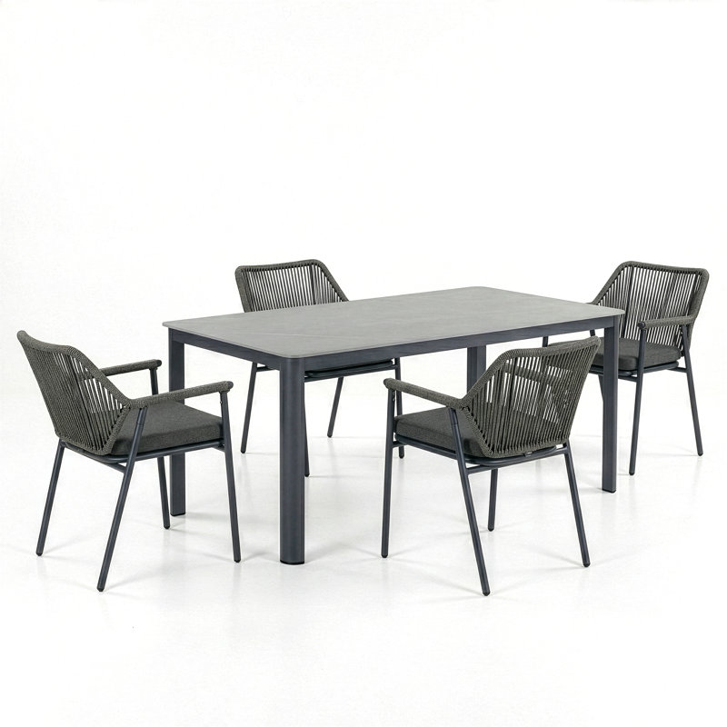 Ensemble repas 4 places Bisera, Coussin gris / cadre gris
