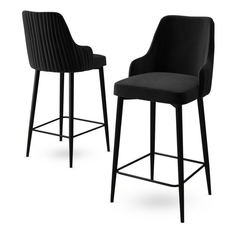 Pearlene Upholstered Velvet Bar Stool, Navy, 4, Gold