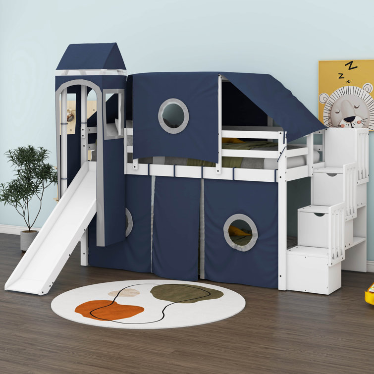 Hambree Twin Size Loft Bed with Tent and Tower