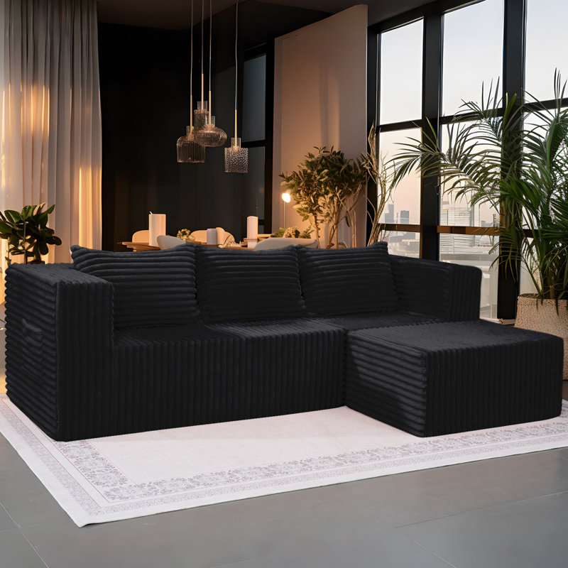 Boneless Cloud Sectional Couch With Chaise, Comfy L Shaped Chaise Modern Modular Sofa With Deep Seat, No Assembly, Black