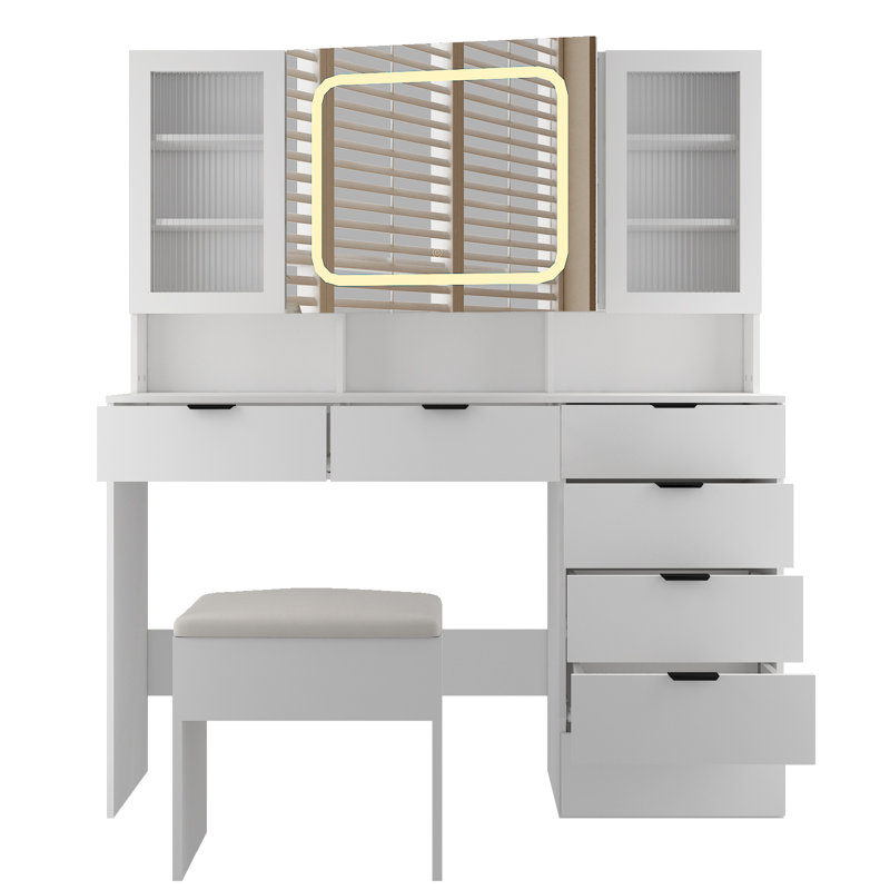 Ensemble de coiffeuse avec USB, Blanc / Blanc