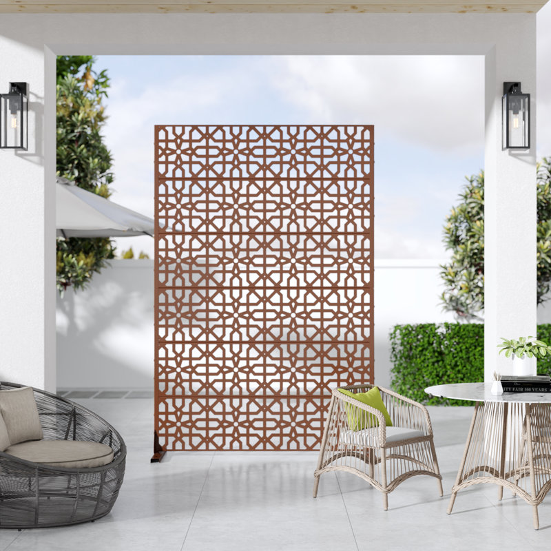H 72 po x l 47 po, écran d'intimité en métal, panneaux de clôture autoportants, clôture de patio, treillis de jardin, panneaux muraux décoratifs, brun