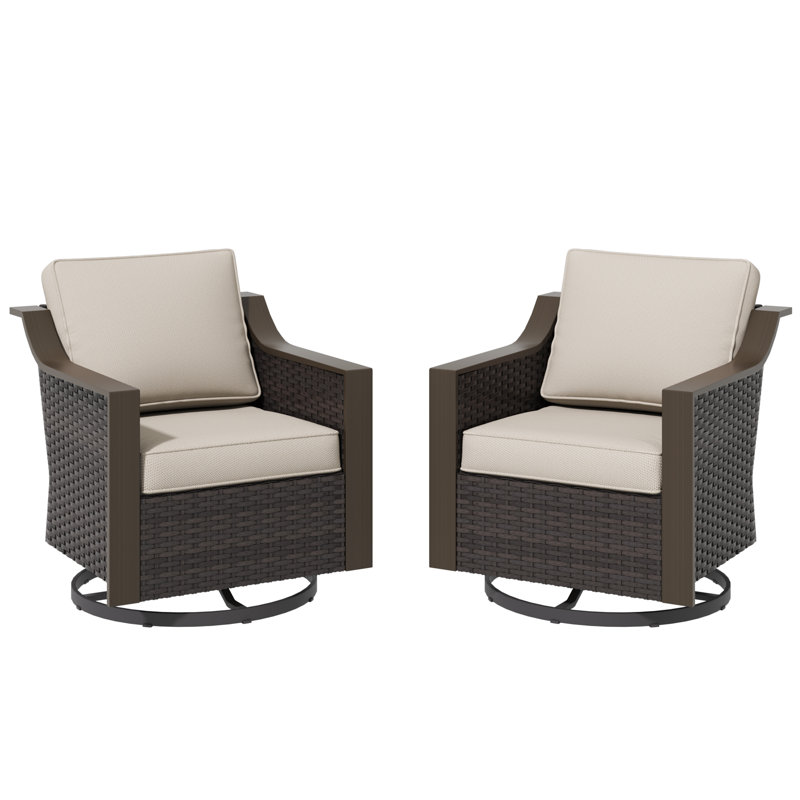 Outdoor Rattan Swivel Rocking Chair With Cushions, Beige