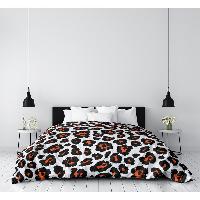 Housse de couette simple, Housse de couette pour lit simple, Polyester brossé, Blanc / noir / orange