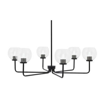 Lustre 6 lumières Amarmula, finition noir mat, verre transparent 5,75 po