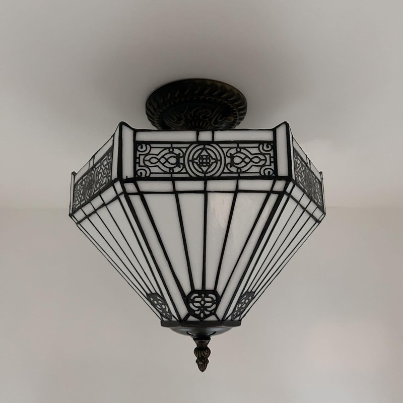 Plafonnier Tiffany avec ampoules hexagonales à DEL en vitrail incluses l 12 po x P 12 po x H 12 po, Blanc