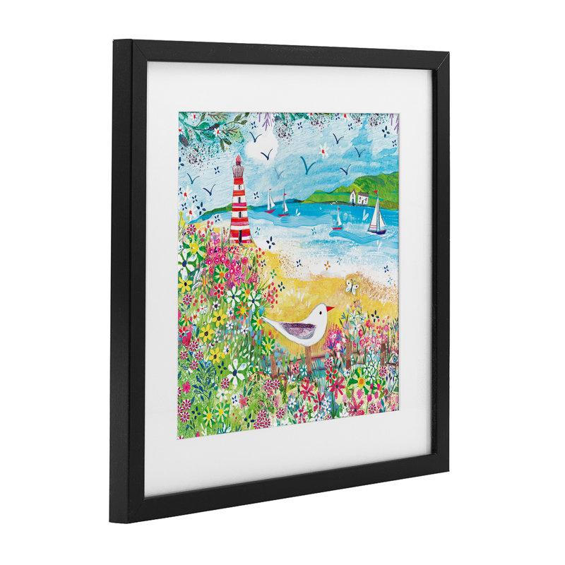Summer Whimsy Seaside, reproduction encadrée sous verre, conception de Clare Tupper, H 13 po x l 13 po, Cadre noir minuit