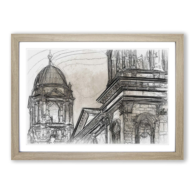 Dom Berlin Cathedral in Abstract - Picture Frame Graphic Art Print, Oak Framed, 62cm H x 87cm W x 2cm D