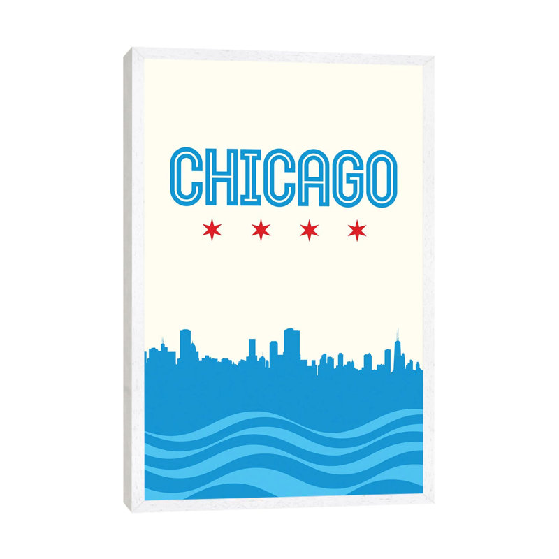 Chicago Flag Skyline by Benton Park Prints - Print on Canvas, 66.04 cm H x 45.72 cm W, White Framed