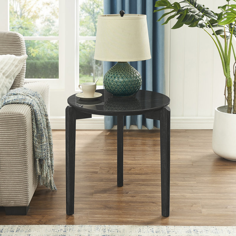 Living Room End Table, Round Small End Table, Black