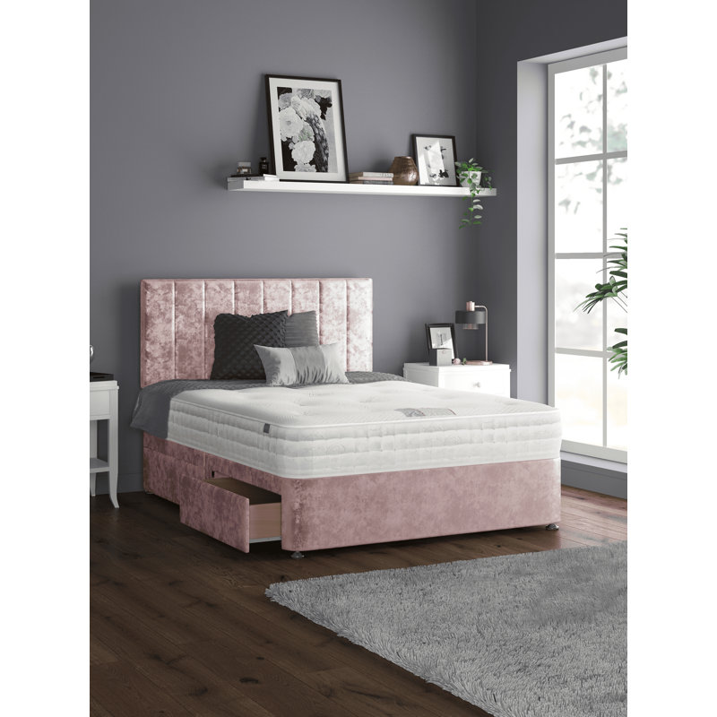 Ohiowa Upholstered Divan Bed, Pink, Kingsize (5'), 4 Drawers