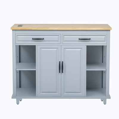 47 inch Kitchen Island with Extendable Dining Table, Rubber Wood Veneer Kitchen Table with Internal Storage Rack, Power Outlet, Kitchen island with St by Gracie Oaks