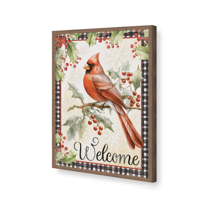 Christmas Cardinal and Holly Berries by Nicole DeCamp Art Print, 24 W x 32 H, Brown, Framed Print