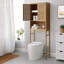 Tablette de rangement au-dessus de la toilette avec portes, organisateur de salle de bain autoportant en bambou avec tablette réglable, naturel
