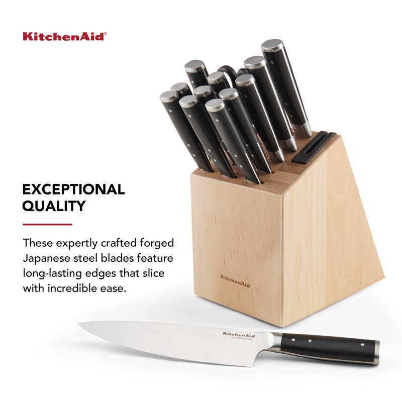 14-Piece Black and Birch Japanese Steel Knife Set with Block