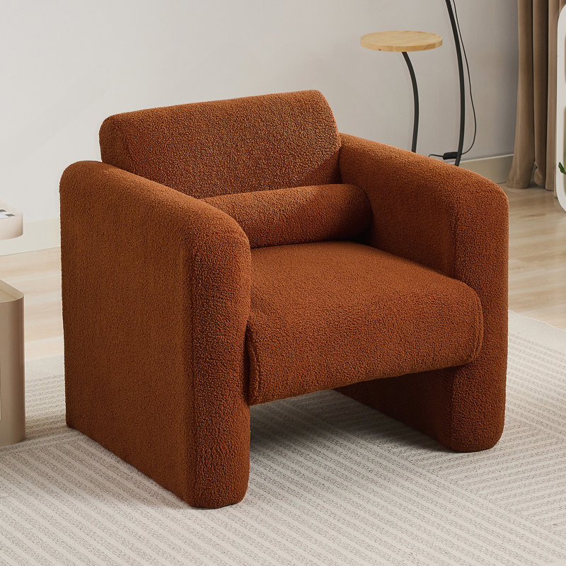Chaise d'appoint moderne avec accoudoirs rembourrés en sherpa, Orange moelleux
