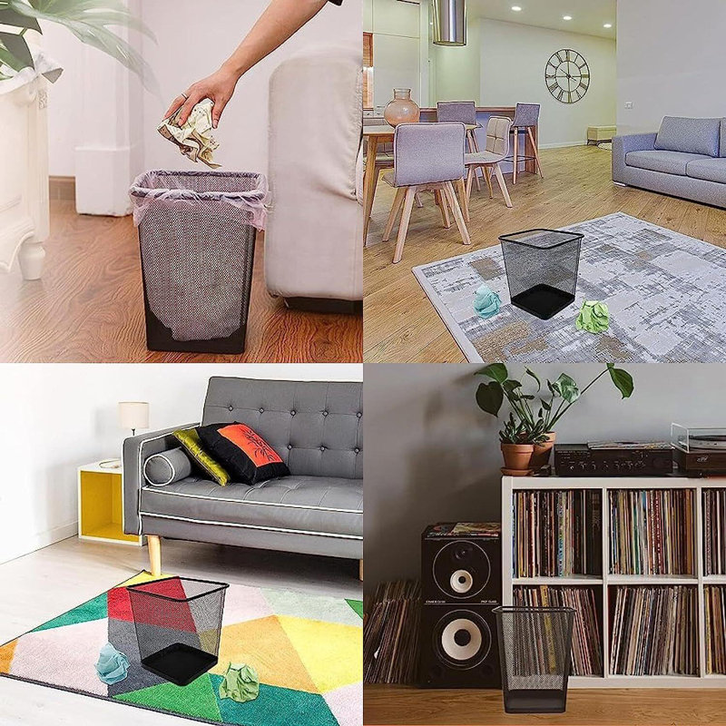 Meleah 10L Square Open Waste Bin Mesh Bins Nonslip Metal Bin Indoor Waste Paper Bin For Home Office