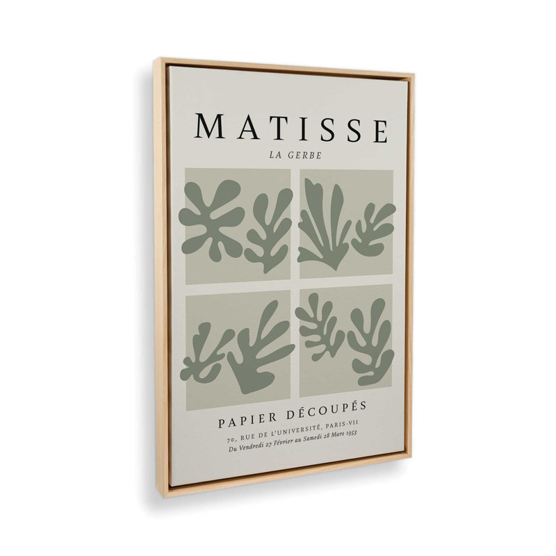 Matisse's La Gerbe Quartet en vert, H 18,75 po x l 12,75 po x P 1,75 po, Cadre américain en érable flottant