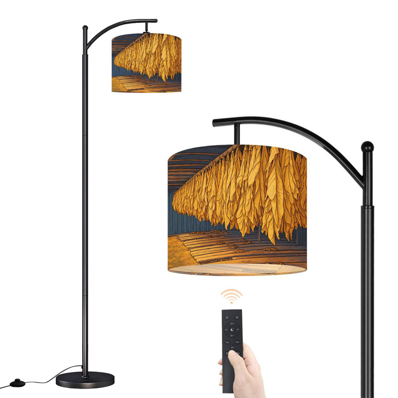 Lampe sur pied à arc avec abat-jour réglable Feuilles séchées plantes de tabac suspendues grange Lampe sur pied 3 températures de couleur à intensité variable avec poteau pour la chambre à coucher