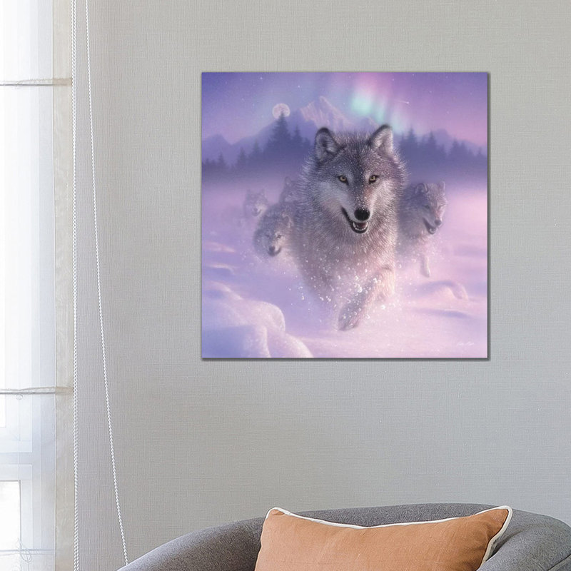 Northern Lights - Running Wolves by Collin Bogle - Print on Canvas, Wrapped Canvas, 66.04 cm H x 66.04 cm W x 1.91 cm D