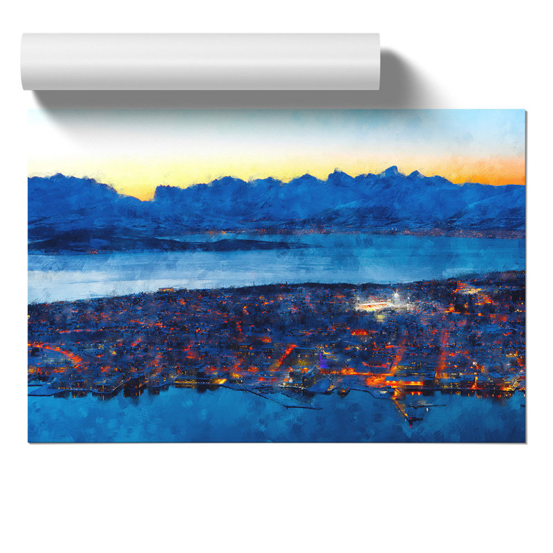 Tromso Skyline in Norway Painting - Frameless Print, 42cm H x 59cm W x 0.1cm D