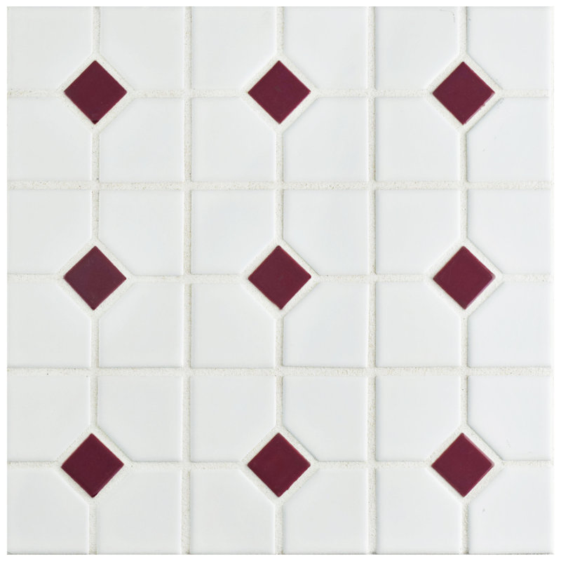 Oxford 11" x 11" Porcelain Honeycomb Mosaic Wall & Floor Tile, White/Maroon