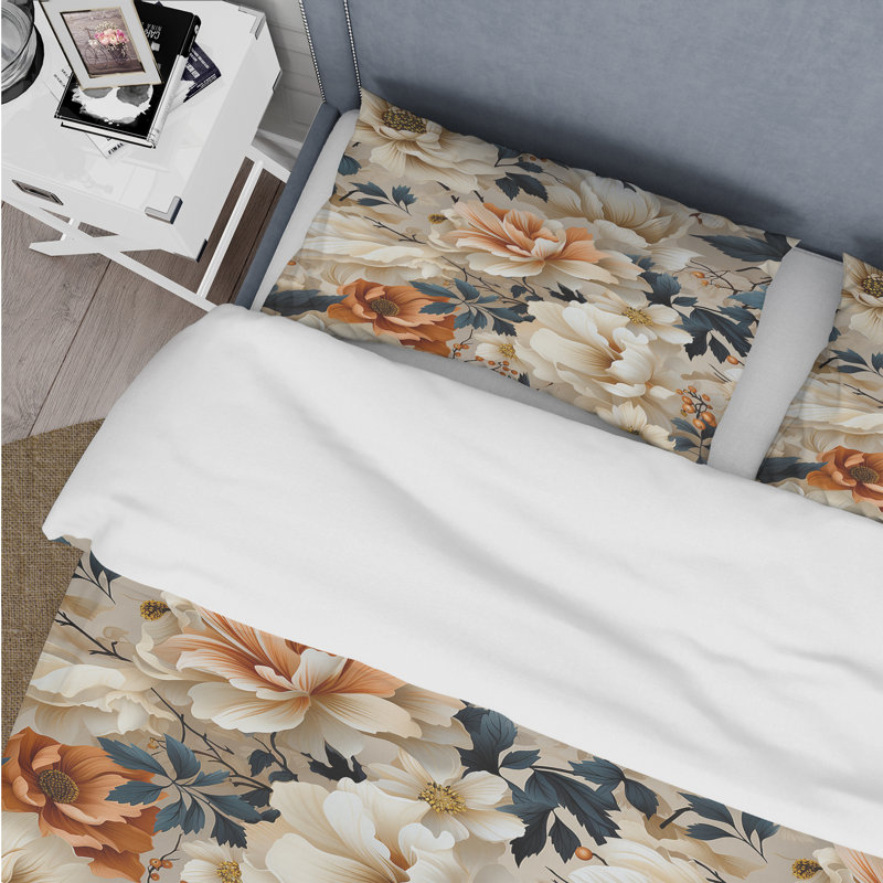 Ensemble de housse de couette en microfibre Serenity Blue / Beige, Housse de couette pour grand lit et 2 taies décor