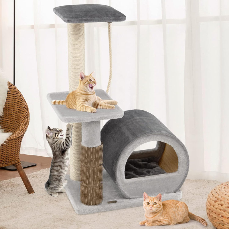 92cm H Cat Tree, Grey/Brown/Blue