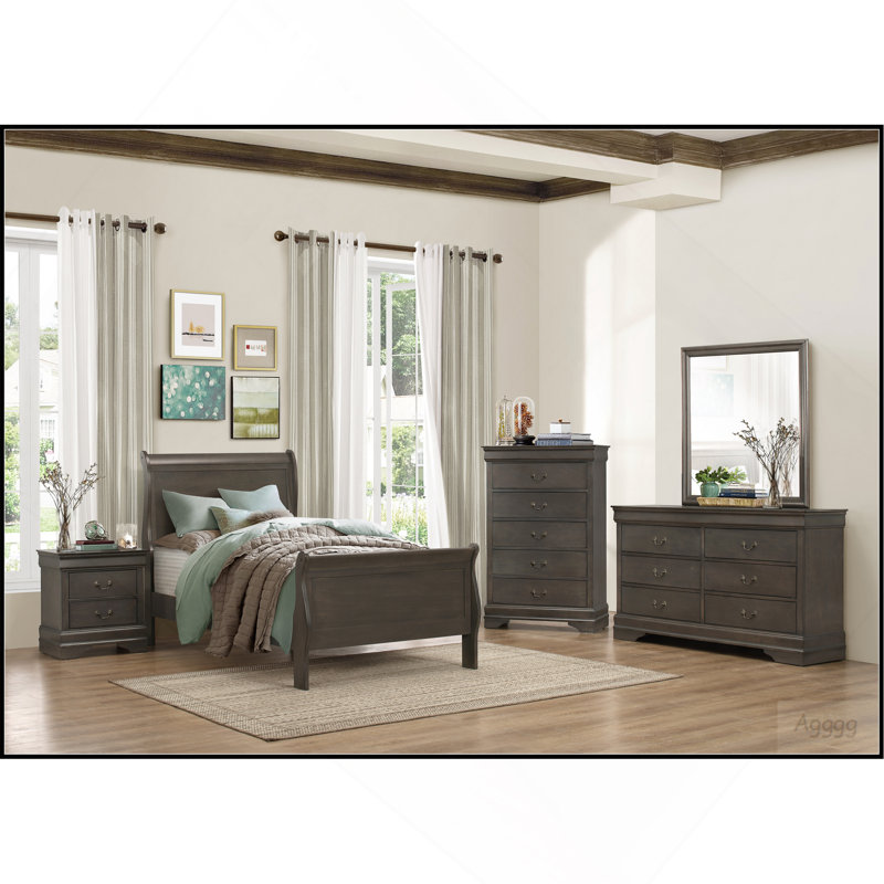 Meuble de chambre classique à 5 tiroirs au fini gris teinté classique de style Louis Philippe