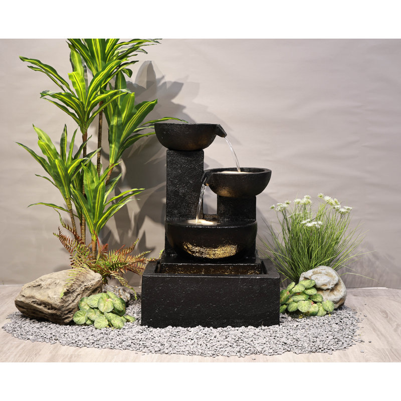 32" Black Stacking Water Fountain with Warm White LEDs