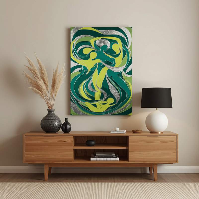 Abstrait art figuratif vert en métal 93, H 11 po x l 14 po