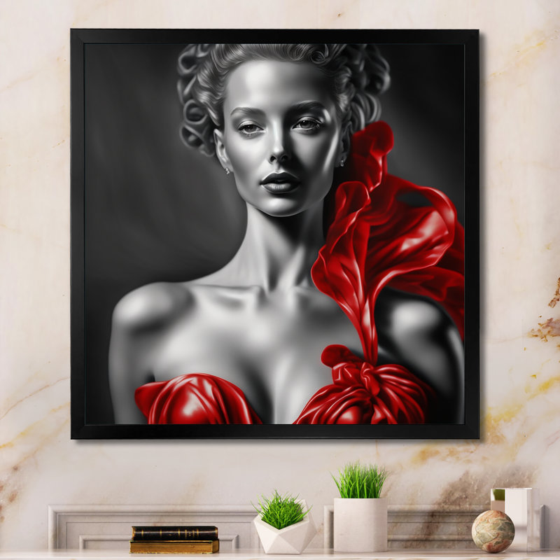 Reproduction rétro sur toile rétro, noir et rouge, Impression noire sur toile encadrée, H 24 po x l 24 po x P 1 po