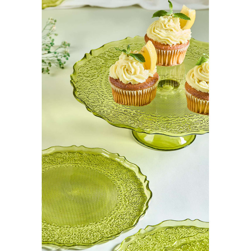 Ensemble d'assiettes à dessert 7 pièces Elegant, en verre jaune, comprend 6 assiettes (8,3 po) et 1 support (11,0 po) | 100% verre robuste, idéal pour les fêtes et les occasions spéciales, couleur vibrante pour un service élégant