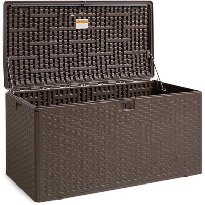 Coffre de terrasse 99 gallons - Coffre de rangement brun avec couvercle pour l'organisation de patio, de jardin ou de cour
