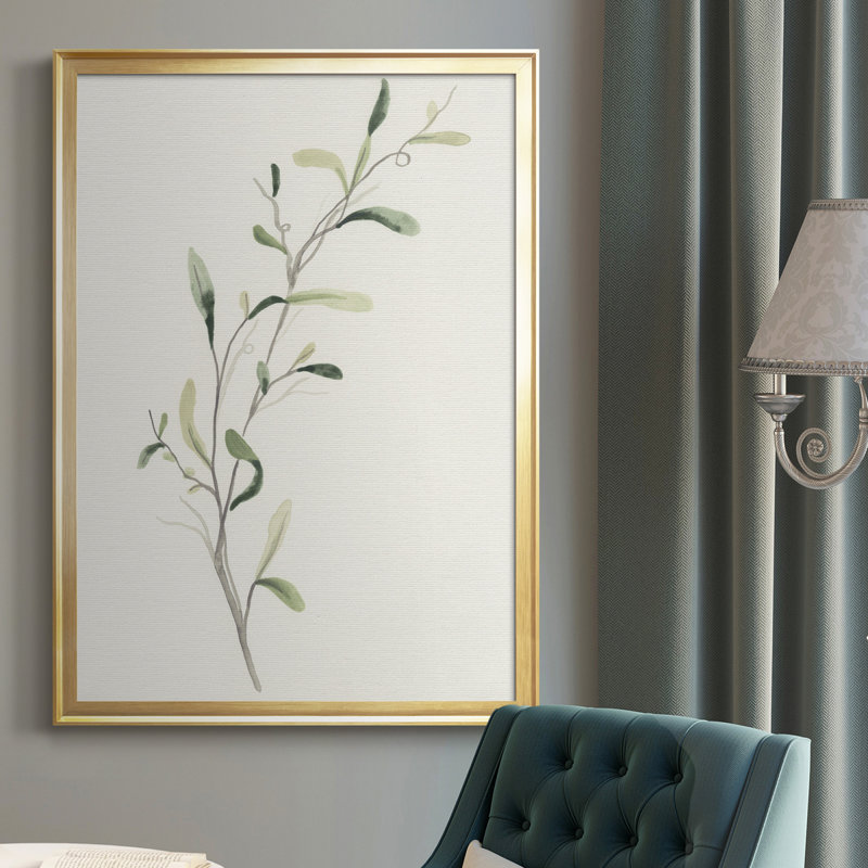 Toile de qualité supérieure avec broche Spindle Sprig IV - prête à être suspendue, H 42,5 po x l 30,5 po x P 1 po, Cadre doré