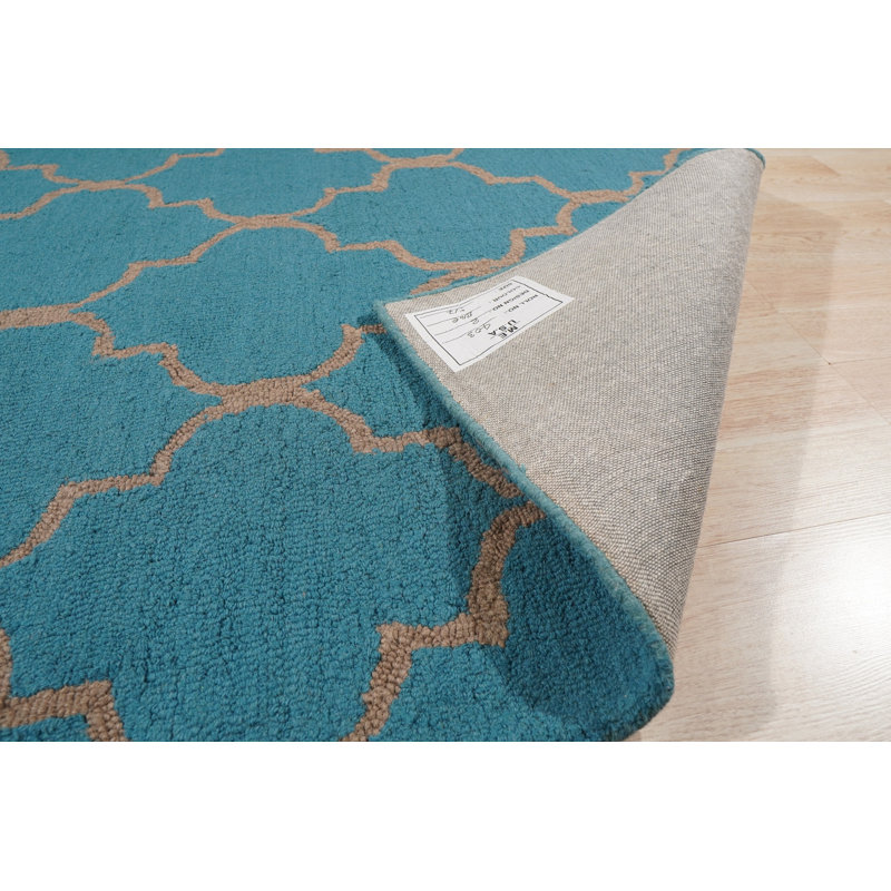 Crescentino Royal Blue Hand Tufted Wool Light Blue Traditional Trellis Area Rug