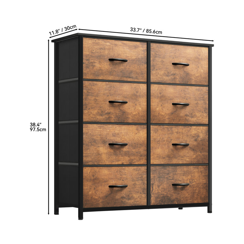 Commode double 8 tiroirs Kathiria, Brun rustique