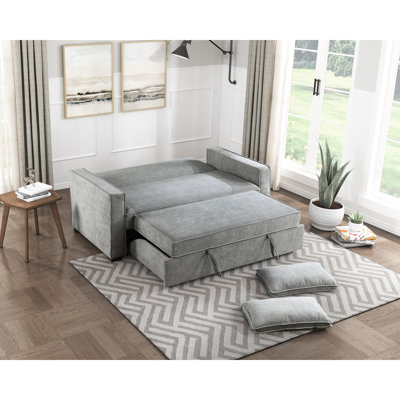 Modern Sofa Home Furniture Solid Wood Frame Sofa With Pull-Out Bed  Fabric Upholstered 2X Pillows Click-Clack Mechanism Back Living Rom Furniture
