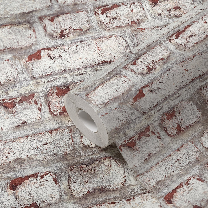 Rouleau de papier peint en briques blanches patinées, collection Bricks and More