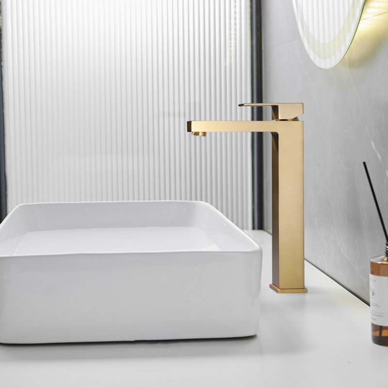 Single Hole Single Handle Bathroom Vessel Sink Faucet, Brushed Gold