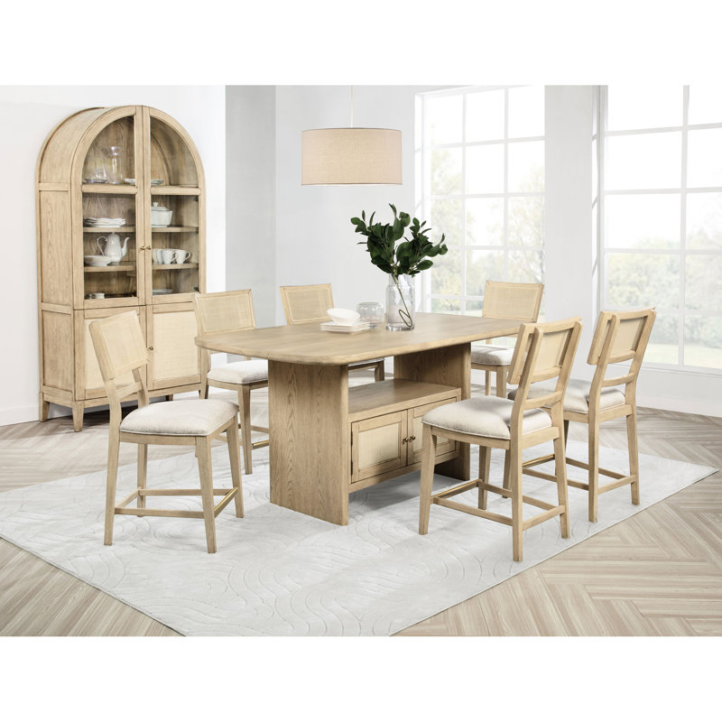 Table contemporaine 8 en chêne beige, table rectangulaire et chaises rembourrées pour la configuration de la salle à manger