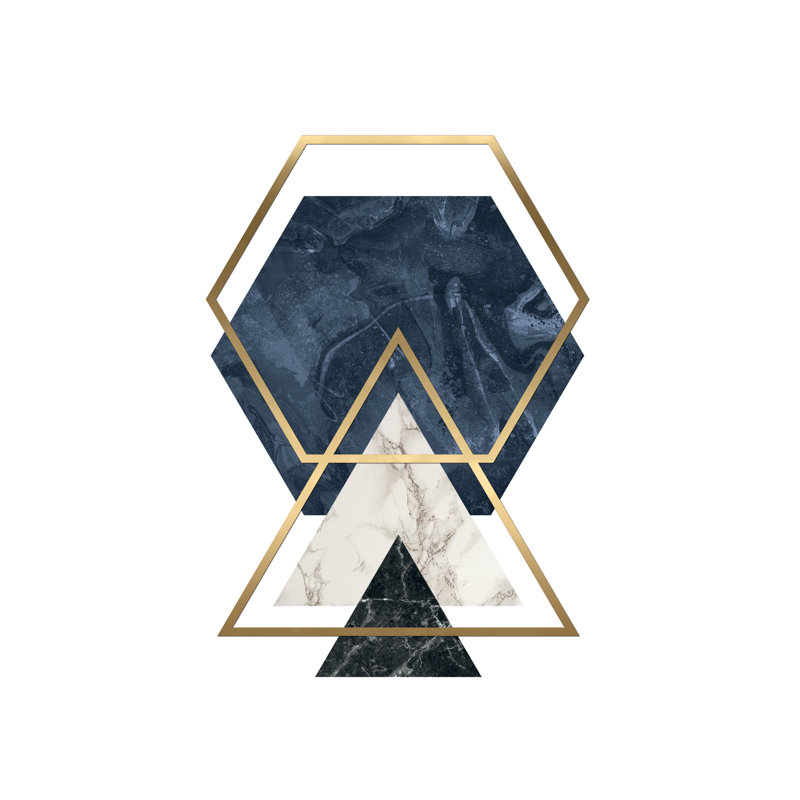 Marble Geo Shapes Navy - Wrapped Canvas Print, 46cm H x 30cm W x 3.8cm D