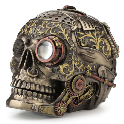 5.91 in L Steampunk Decorative Skull With Moveable Jaw, Poly Resin