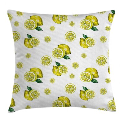 Lemon with Slices and Leaves Summer Season Fresh Fruit Watercolor Indoor / Outdoor 26"" Throw Pillow Cover -  Ambesonne, min_31918_26x26